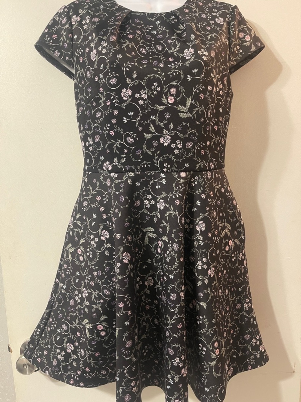 Ted Baker Black Floral Fit-and-Flare Dress with Pink Accents